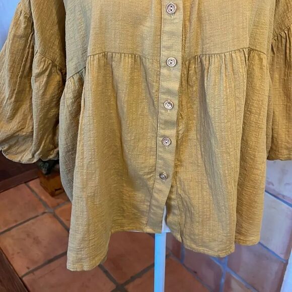 ARKITECT Cala de la Cruz Mustard Cotton Blouse, L! - Picture 3 of 8